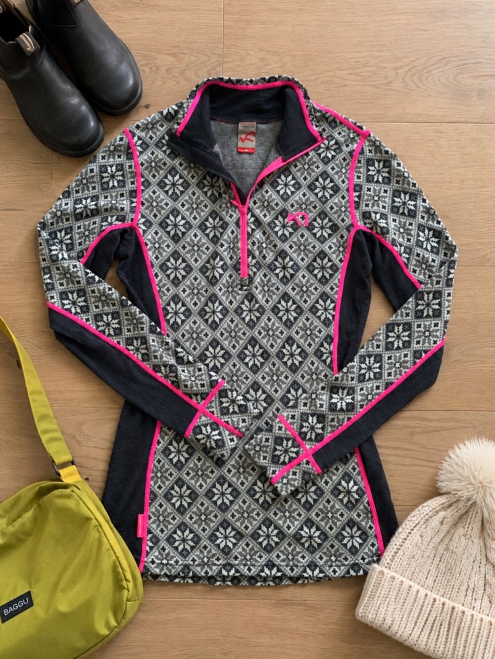NWOT Kari Traa Rose Half Zip Women’s M Merino Wool Nordic Fair Isle Baselayer